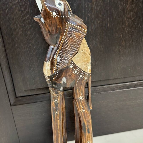 Elephant statue new, wood and mother-of-pearl ornaments, 80 cm