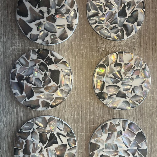 Coasters mosaic set of 6 made of natural shell with non-slip base
