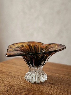 Vintage Murano Style Glass Bowl heart design, like new amber color