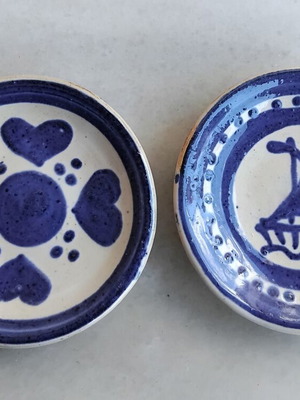 Vintage handmade ceramic plates set of 2, cobalt blue and white, like new