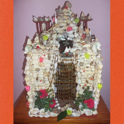 Handmade Icon Stand with Seashells used, folk art