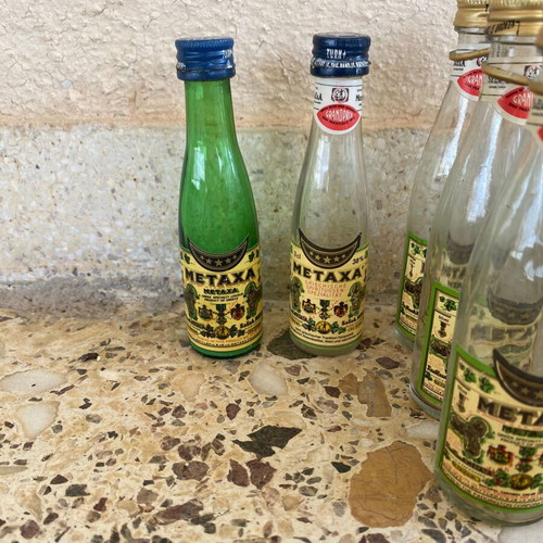 Collectible vintage miniature bottles used, set of 15, Metaxa and Ouzo