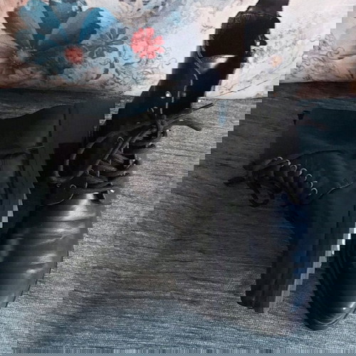 Γυναικεία μποτάκια μπόικερ από δέρμα "NUDE" σαν καινούργια, μαύρα