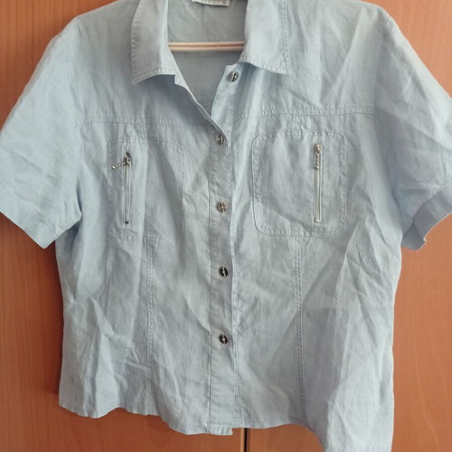 Linen shirt medium sea blue with buttons and zipper pockets like new