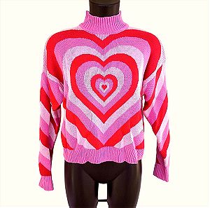 FB Sister ροζ πουλόβερ με καρδιές (Μ)