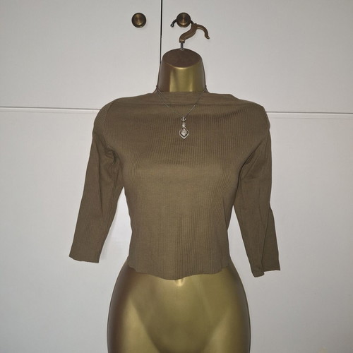 Zara khaki crop rib top t-shirt size medium wool collection