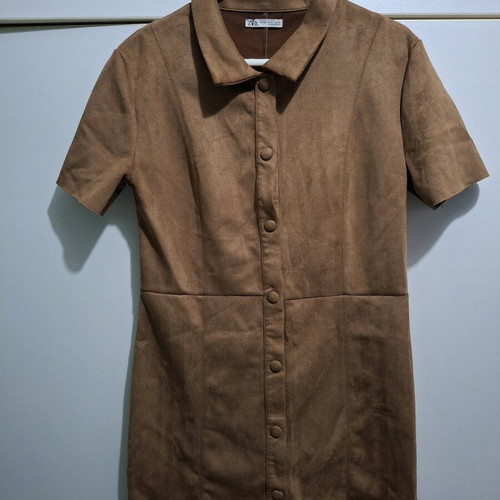 Suede short-sleeve Zara dress with collar and buttons, like new