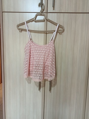 Crop blouse size S like new, pink coral with adjustable straps