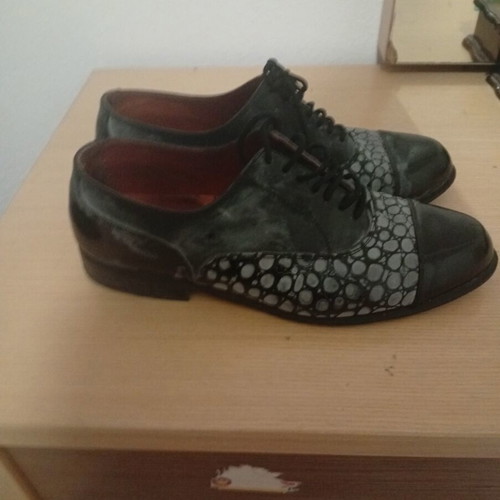 Haralas Vintage men's leather shoes, black Oxford Derby