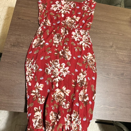 Red floral maxi overlay jumpsuit with shorts