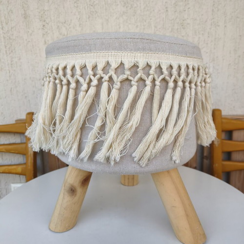 Wooden stool with macrame design