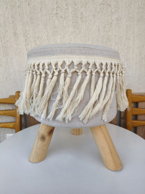 Wooden stool with macrame design