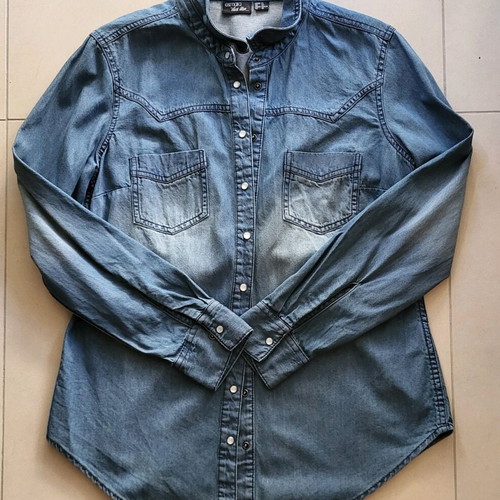 Heidi Klum Oversized Shirt with Pearl Detail Like New Blue XL
