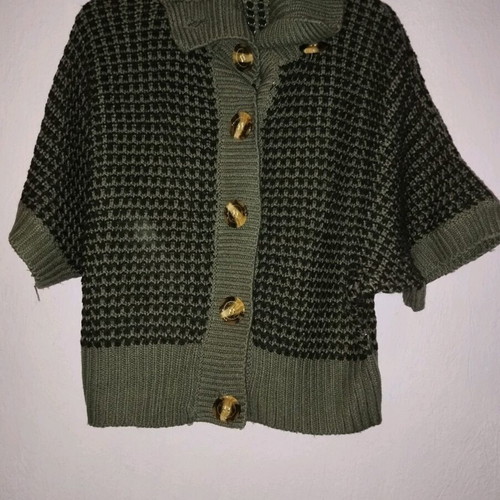 Wool cardigan black-gray 3/4 sleeve like new, m/l