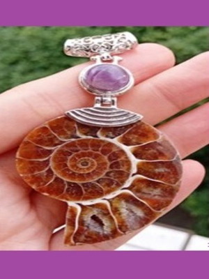 Pendant from Ammonite fossil and Amethyst new