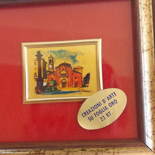 Italian Miniature Painting on 23K Gold Leaf with Wooden Frame