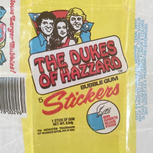 The Dukes of Hazzard 1981 Donruss bubble gum wrapper, vintage