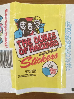 The Dukes of Hazzard 1981 Donruss bubble gum wrapper, vintage