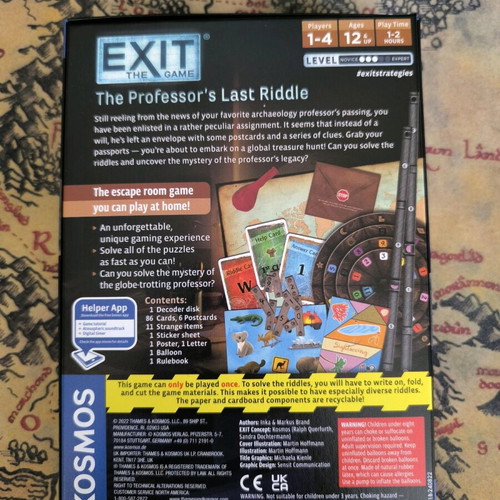 Exit The Professor's Last Riddle board game new