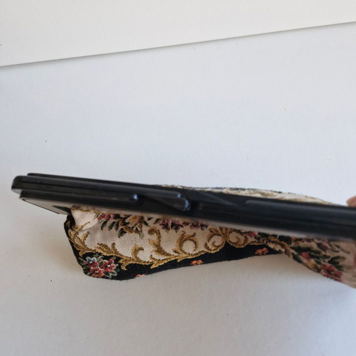 Vintage handbag clutch used with zipper pocket and fabric lining