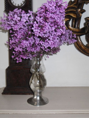 Glass and tin vase new, height 14cm