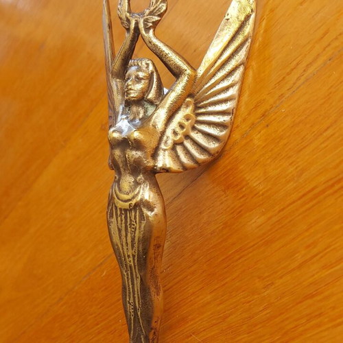 Winged Nike figure used, antique 1920-30, brass chrome plated car hood ornament