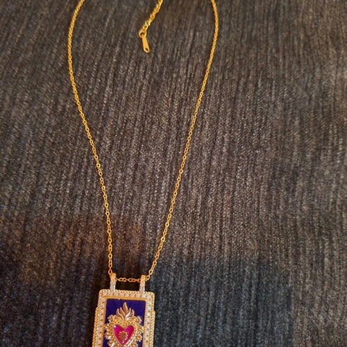 Necklace stainless steel new, blue and gold, embossed design