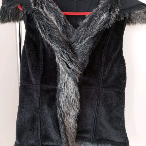 Black suede vest with eco gray black fur like new