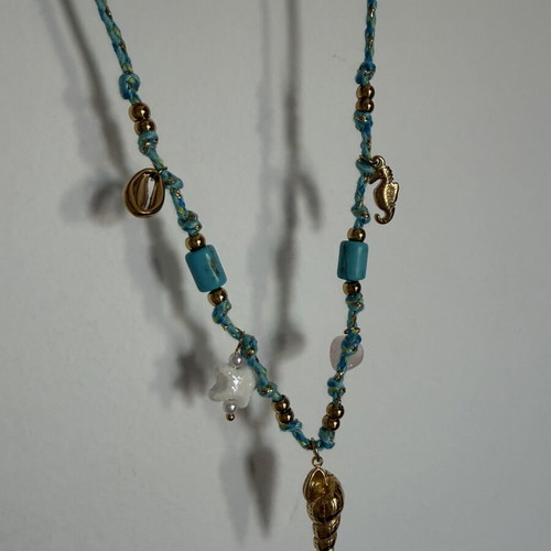 Boho necklace with turquoise cord and charms new