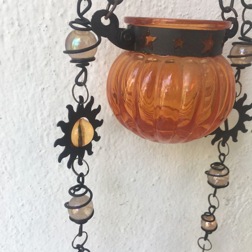 Hanging glass lanterns with chain, total length 90 cm
