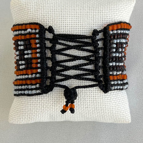 Handmade beaded bracelet like new, multicolor with Greek key pattern