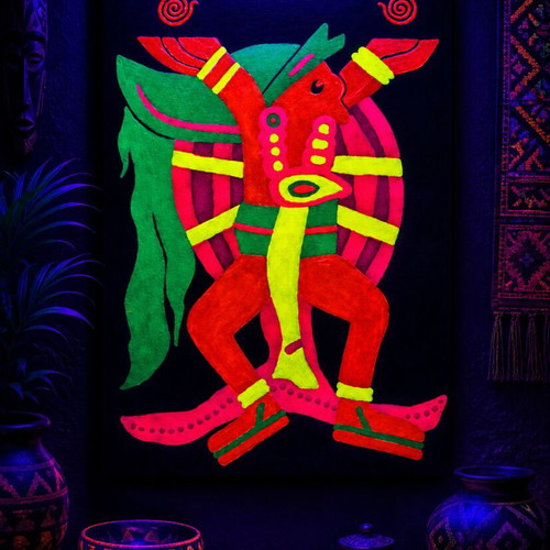 Handmade painting on canvas with fluo colors, like new