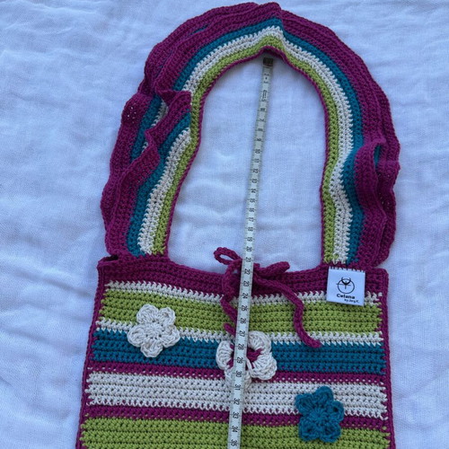 Knitted shoulder bag new, colorful with 3D flowers and butterflies