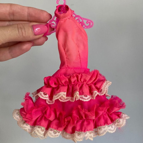 Vintage Bibi Bo doll pink dress used with ruffles 1980s