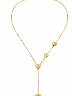 Women's Stainless Steel Necklace with Hanging Hearts new, gold tone