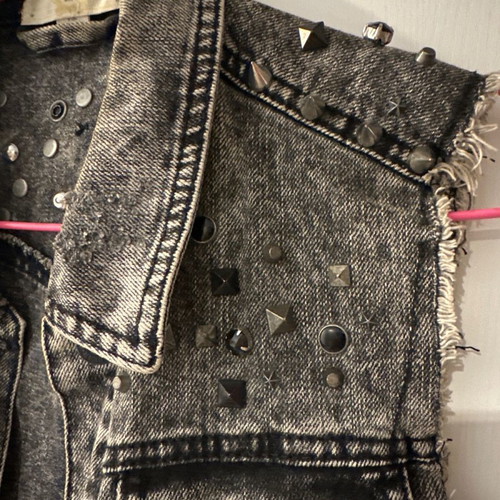 Denim sleeveless jacket like new, size S, black with studs