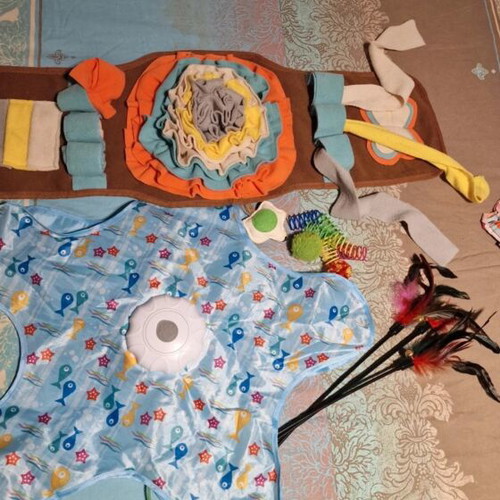 Cat activity toy set like new, sensory and interactive play