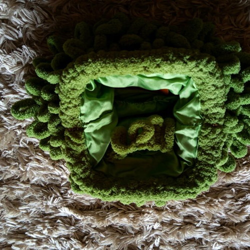 Puffy bag handmade green made to order, handheld