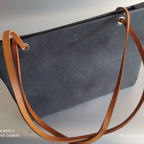 Leporello leather women's bag new, black, 40x30 cm