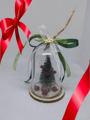 Plastic dome with tree and ribbons new