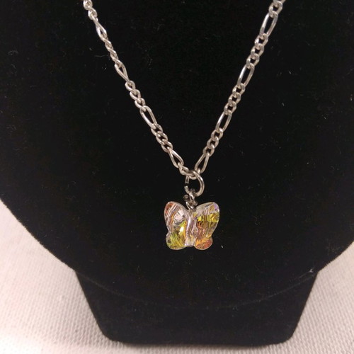 Butterfly pendant sparkling with transparent crystal and beautiful iridescence, new