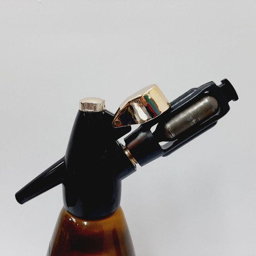 Vintage Soda Siphon Marble Brown Amber Floral Motif, Like New