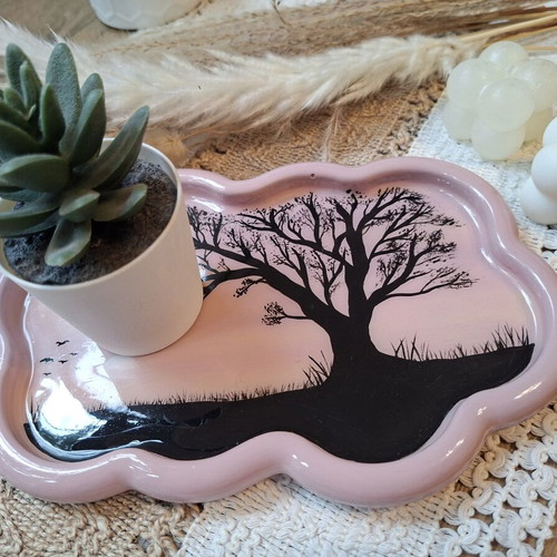 Handpainted Gypsum Tray with Acrylics and UV Resin Finish