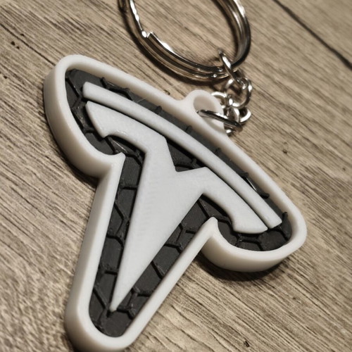 Tesla logo car keychain, black and white