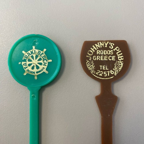 Collectible stirrers from Rhodes Faliraki Beach & JOHNNY’S PUB 1980s like new (2)