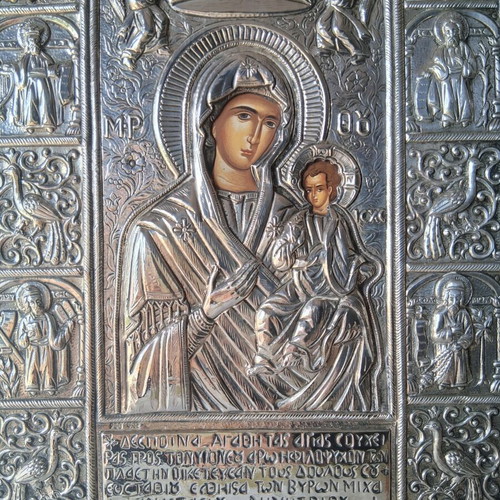 Silver icon Panagia Soumela 950 grade, 27×23 cm