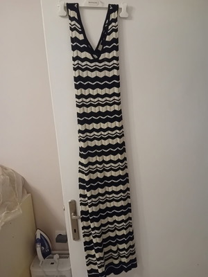 Knit ankle-length dress, black and beige, size M