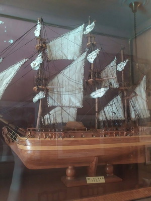 Wooden model of the Saint Geran sailing ship (1737), 55 cm