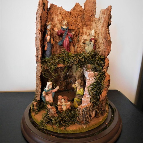 Nativity scene used with domed glass cover Christmas decoration