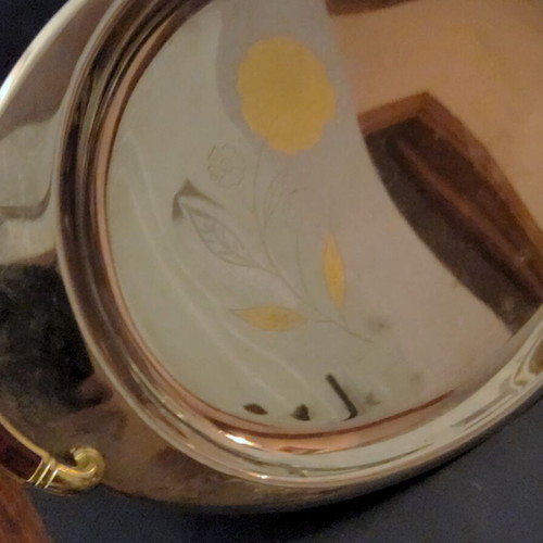 Vintage Oval Serving Tray Inox 18/10 with 24K Gold Details used